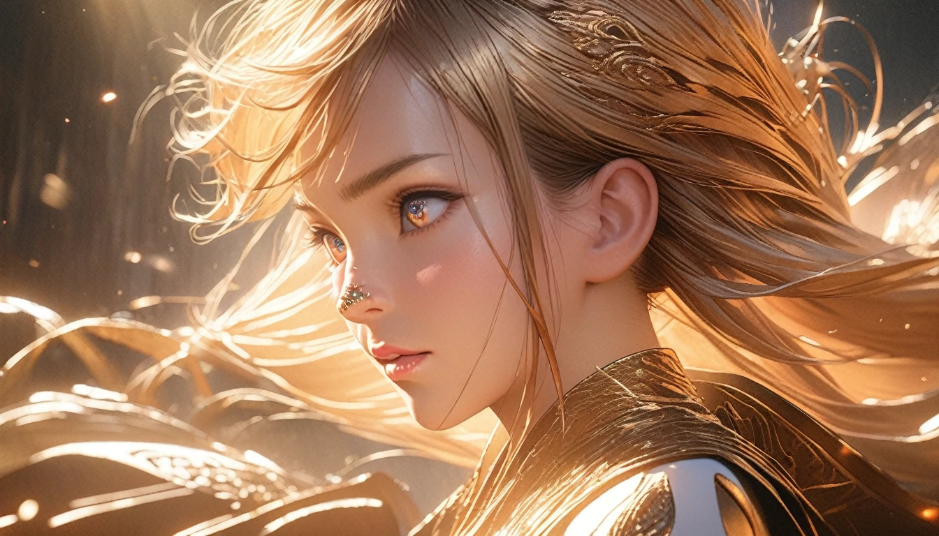 1 beautiful detailed anime girl, long golden hair, detailed face, detailed eyes, detailed nose, detailed lips, elegant, graceful, side view, front view, intricate details, high quality, masterpiece, photorealistic, 8K, hyper detailed, sharp focus, professional, vivid colors, dynamic lighting, dramatic lighting, fantasy, ethereal