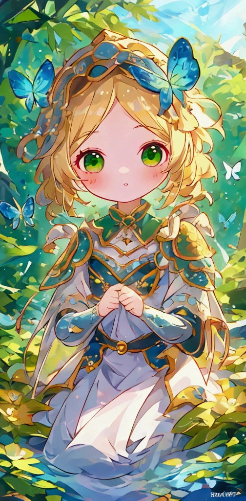 1girl, masterpiece, best quality, 8k, detailed skin texture, detailed cloth texture, beautiful detailed face, intricate details, ultra detailed, a european girl, green eyes, blonde curly hai, 3D character, Medieval Knight
