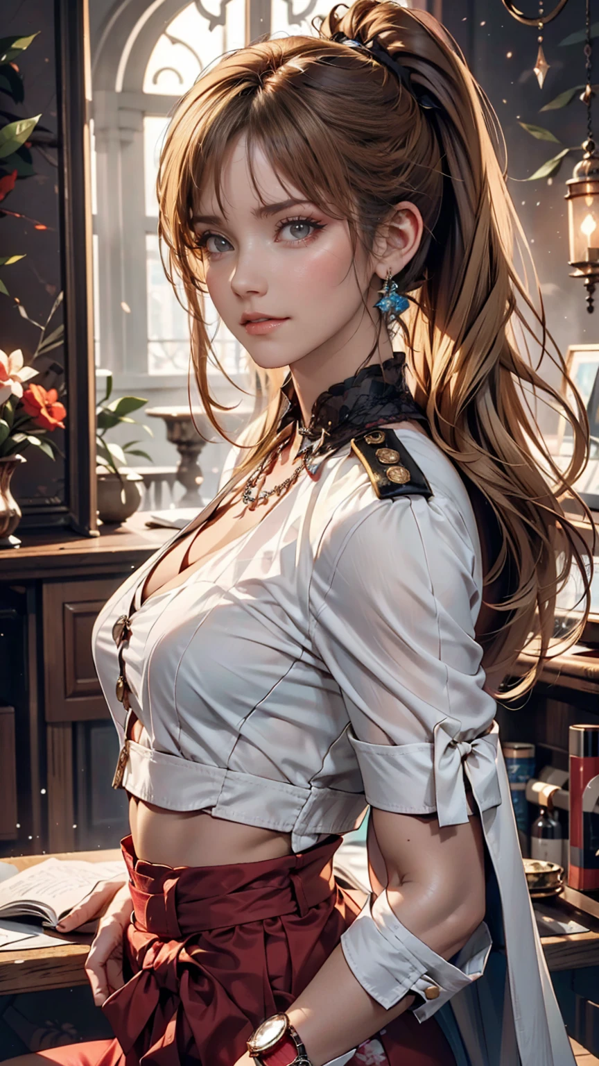 比類のないmasterpiece, Ultra-realistic 8K CG, Perfect artwork, ((The perfect woman)), Mature Woman, Narrow waist, Fascinating, clean, Beautiful Face, {Very delicate and beautiful girl} , 8k wallpaper, {{{masterpiece}} }, One girl, Blonde, blue eyes, ponytail, Police uniform, jewelry, lips, lipstick, Long Hair, Watch the audience, compensate, lips, red lips, Simple Background, alone
