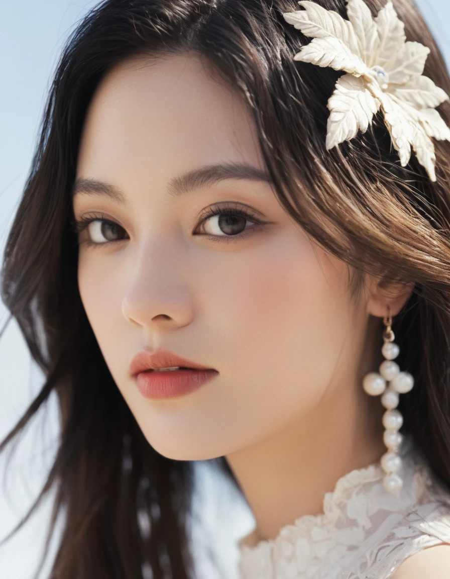 xxmixgirl, quite a bit body of a beautiful long and slender cute face Japanese girl, A gorgeous young cute asian woman in a sexy glamourous outfit, happy smiling, still from the film, ((young Marion Cotillard face : 1.2)), ((young Anne Hathaway face: 1.0)), from front, realistic portrait photo of a cute 21 years old girl, looks at viewer, wavy nose, full lips, natural skin, skin moles,(cinematic, film grain:1.1), ((asian winged eyes, very long and slender slim face, windy tousled, very long straight black hair)), pretty eyes, gorgeous, sexy, alluring, makeup, perfect face, seductive look, A fashion show in wedding costume, short white lace dress, white lace stockings, white high heel sandals, white corset, blonde hair in braids, 4K, Fashion show situation , a virtual audiences, futuristic colour, place, (Leica SL3, Summicron-SL 75 f/2 ASPH, kodak Ektar 200 film), hands up, bokeh, silhouette, shallowed depth of field, dynamic action pose, hands up,