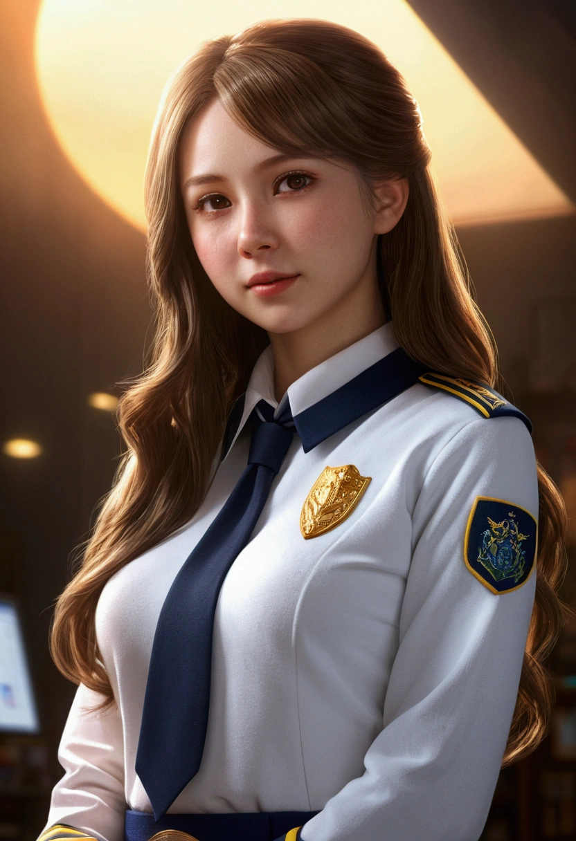 Fantasy art, Photorealism, Dynamic Lighting, Art Station, Poster, Volumetric lighting, Highly detailed face, (Official Uniform: 1.4), Long Hair, sweater, Delicate clavicle, Exposing shoulders, Ample breasts,R18