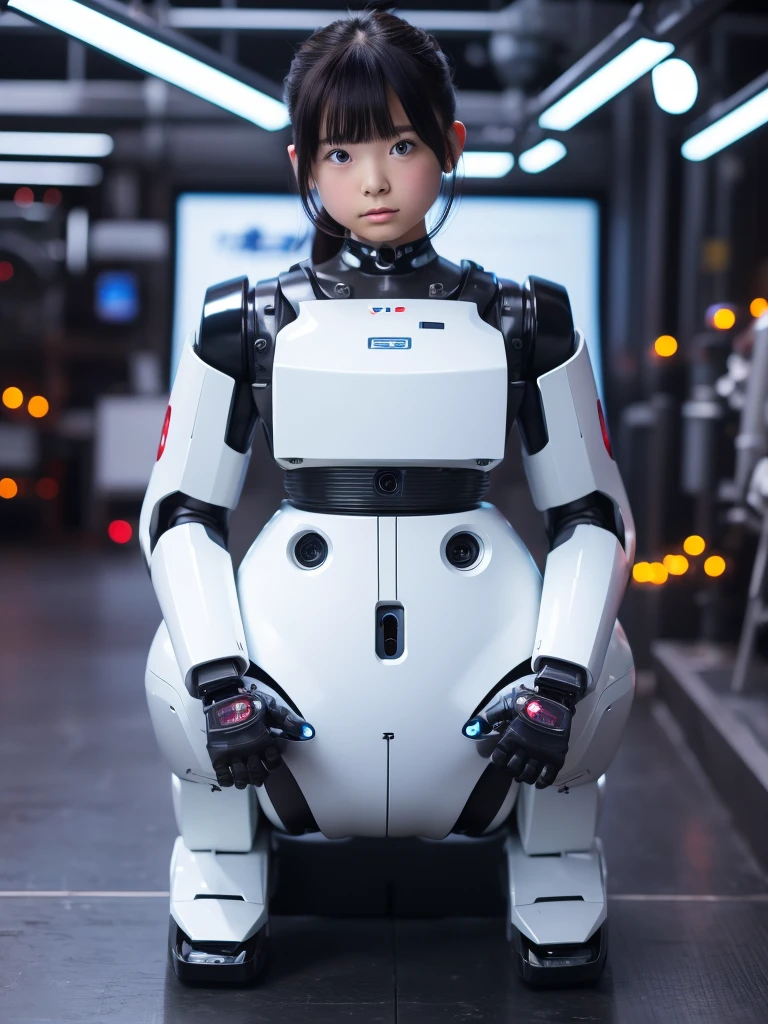 masterpiece,日本のAndroidの女の子,Plump , Control panel,robotの腕と脚, Blunt bangs,Chubby,Squat,perfect robot girl,Long tube,A thick cable was attached to her neck.,Android,robot,humanoid,cyborg,japanese cyborg girl ,robot-assembly plant,