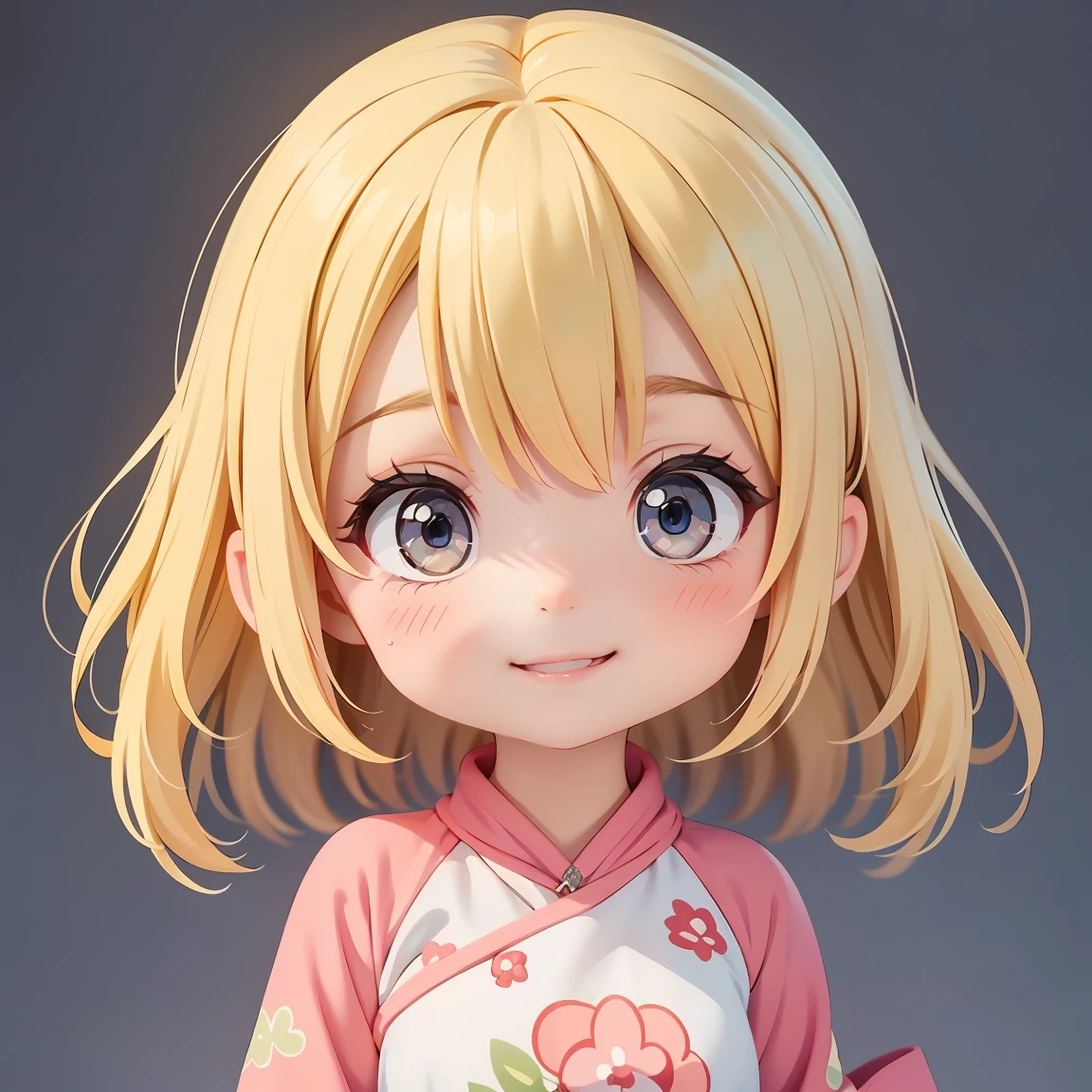 Super Chibi Character：1.8、wearing cute sandals、All-over simple and light color background：1.8、Blonde Hair、Cute 7 year old girl、Random cute outfits、Super Chibi Character：1.8、smile、Smile、Looking to the side、Looking to the side