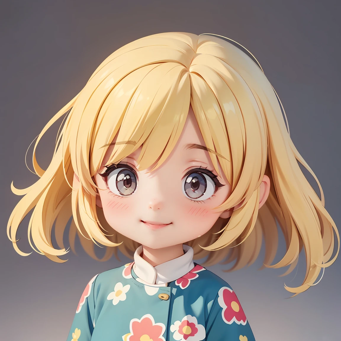 Super Chibi Character:1.8、wearing cute sandals、All-over simple and light color background:1.8、Blonde Hair、Cute 7 year old girl、Random cute outfits、Super Chibi Character:1.8、smile、Smile、Looking to the side、Looking to the side