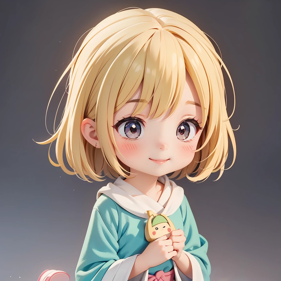 Super Chibi Character:1.8、wearing cute sandals、All-over simple and light color background:1.8、Blonde Hair、Cute 7 year old girl、Random cute outfits、Super Chibi Character:1.8、smile、Smile、Looking to the side、Looking to the side