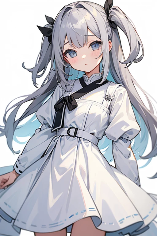 One Girl、Gray Hair、Half Up、White dress、White background