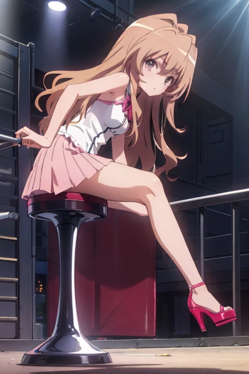 Taiga_Aisaka in sexy carnival outfit and pink open sexy platform high heels posing from the front
