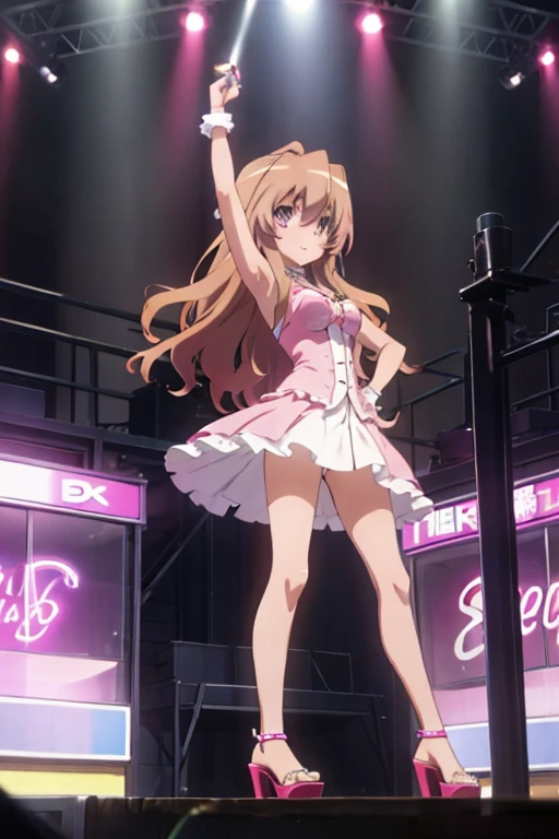 Taiga_Aisaka in sexy carnival outfit and pink open sexy platform high heels posing from the front
