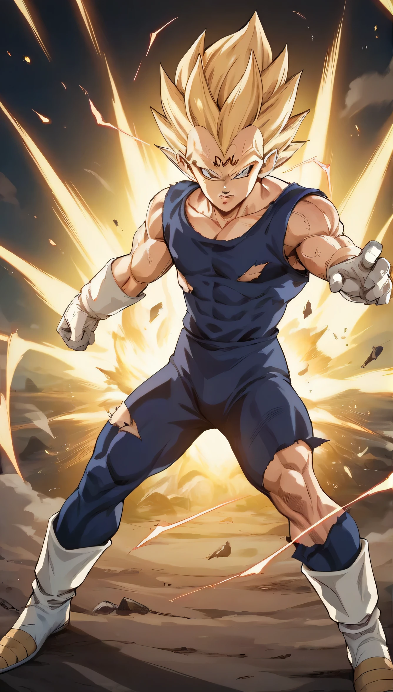 score_9, source_anime, score_8_up, score_7_up, detailed background, 1boy, solo, , blast, explosion in background, dramatic lighting, explosion lighting,  Majin dramatic lighting, dynamic pose, dynamic composition, action scene, action pose, angry, High Resolution, 