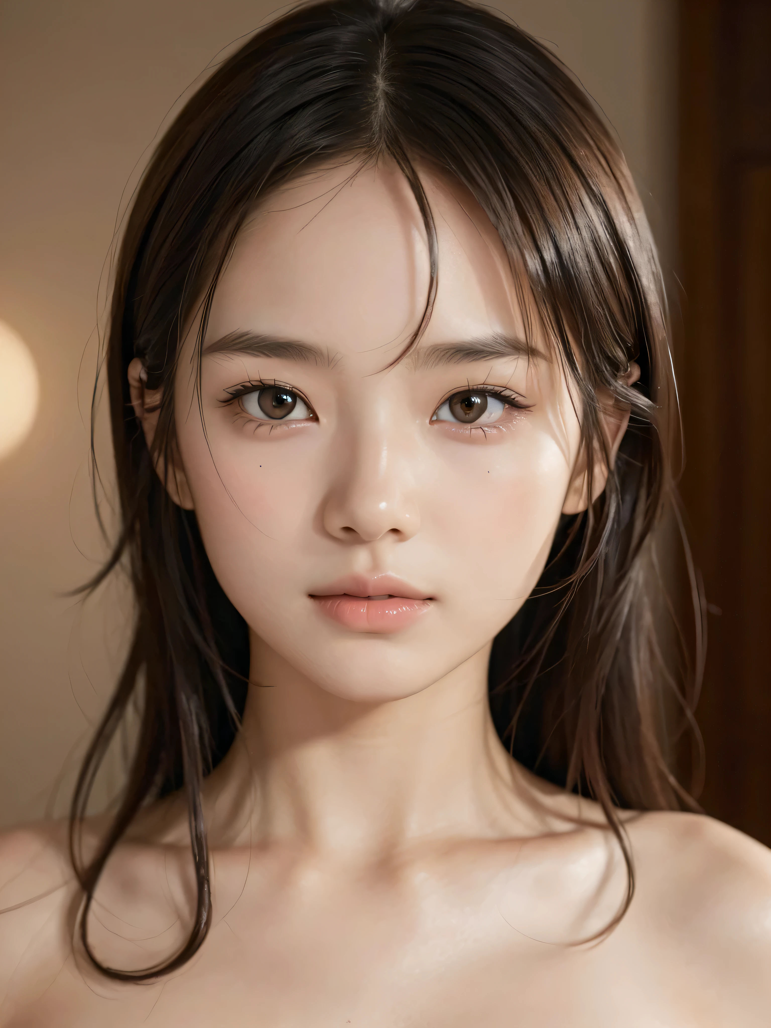 1girl,,Famous idol,1cute girl,very young face,masterpiece,high quality,small face,(very small tits:1.8)(Best quality, 8k, 32k, Masterpiece, UHD):1.2, Masterpiece, best quality, highres, RAW photo, extremely detailed CG, 16K, professional lighting, physically-based rendering, (nude:1.5), 12yo, Japaneoman, solo, bishoujo, (pretty face:1.5), slit eye, beautiful eye, round face, small face, extremely detailed eyes and face, eyes with beautiful details, thin body, tall body, medium hair, wavy hair, bangs, in room, (anatomical:1.4),(Beauty of form:1.4) Golden ratio,