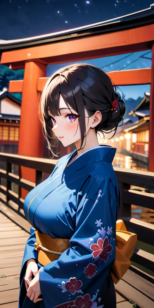((Highest quality、masterpiece、anime style、best quality、high resolution、8k、detailed、ultra-detailed:1.3))、Long legs:1.2, Beautiful woman with perfect figure:1.4、(Smiling:1.2), double eyelid、30-year-old female、((((One Woman,beautiful face,Beautiful face、Japanes,Japan,Riverside、Kyoto、kimono、 night,upper body:1.5)))),Big Breasts、High resolution, accurate, Anatomically correct, Winner of numerous awards, High-resolution model, high quality, Very detailed, Ultra high definition, Textured skin