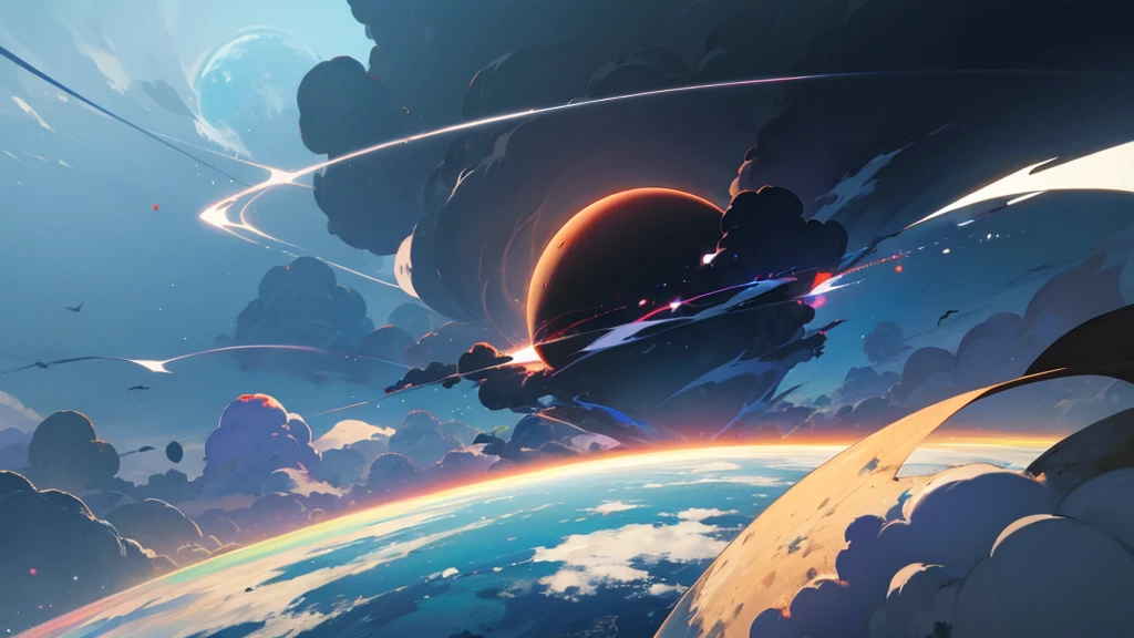 make a planet being consumed by a black cloud.