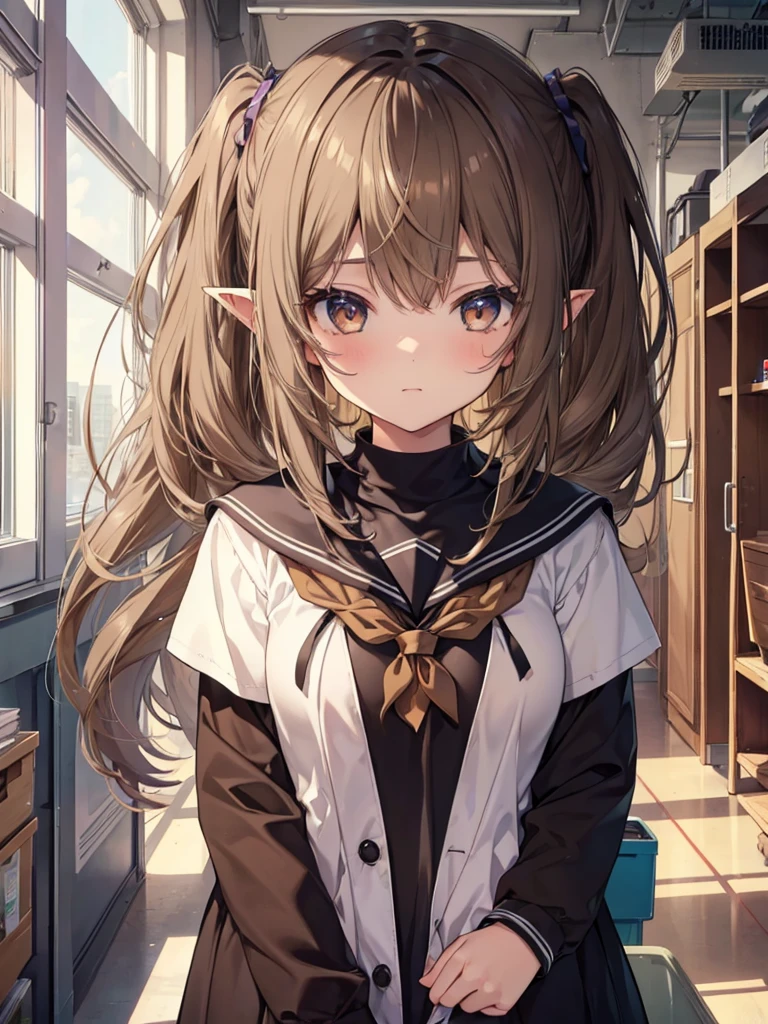 five girls, school, class, (black hair), blond, (((light brown))), standing, silver, short, long, face, (((monster girl)))