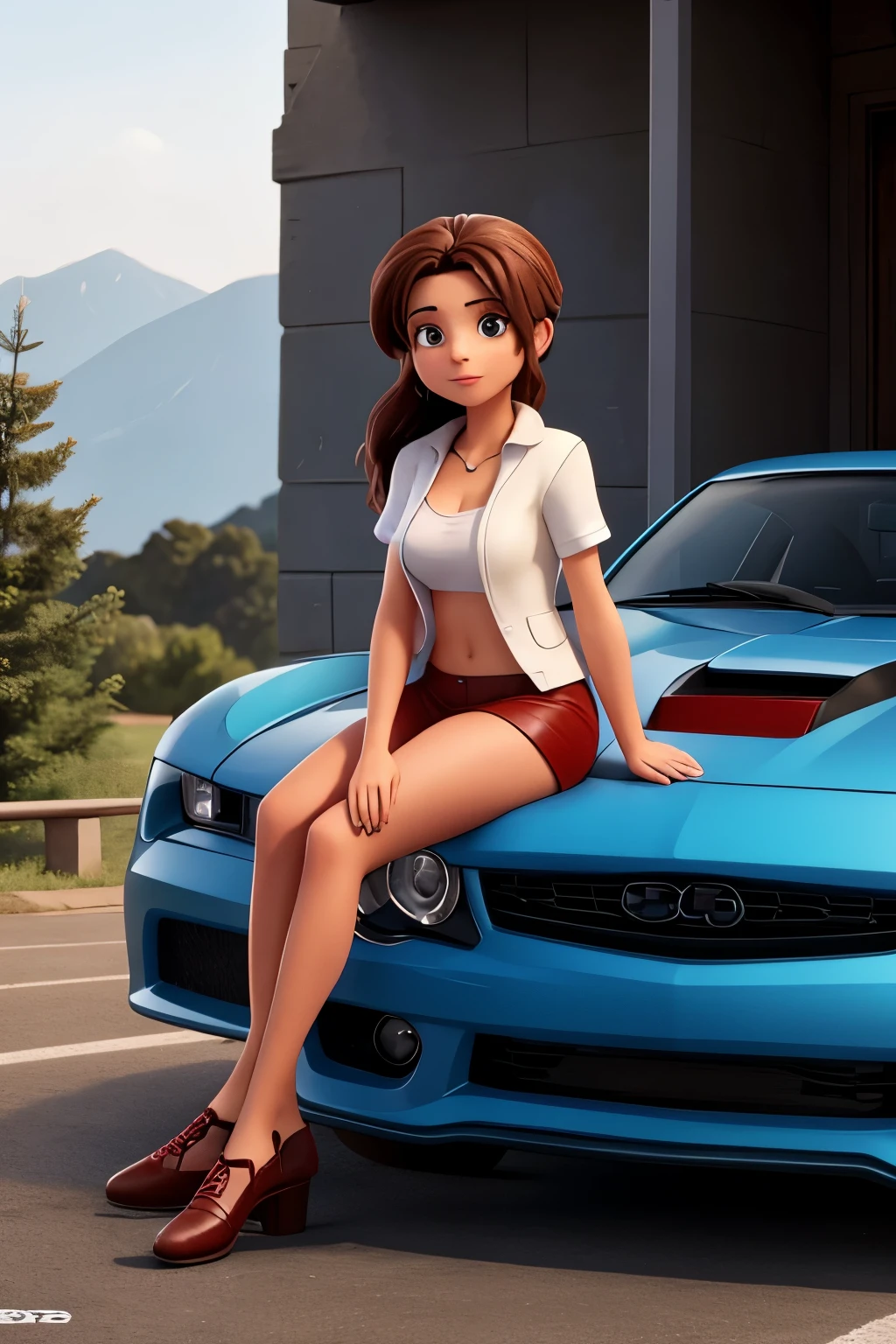 Woman Sitting on the hood of a sports car