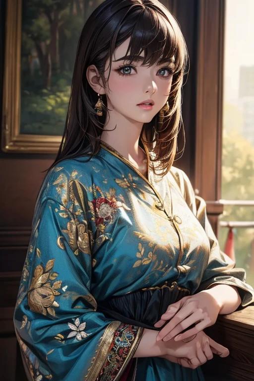 ((Highest quality)),(超High resolution),(Very detailed),(Detailed Description),((The best CG)),(masterpiece),Ultra-detailed art、(Highest quality、8k、32K、masterpiece)、(Realistic)、(Realistic:1.2)、(High resolution)、Very detailed、Very beautiful face and eyes、1 female、Tight waist、Delicate body、(Highest quality、Attention to detail、Rich skin detail)、(Highest quality、8k、Oil paints:1.2)、Very detailed、(Realistic、Realistic:1.37)、Bright colors、