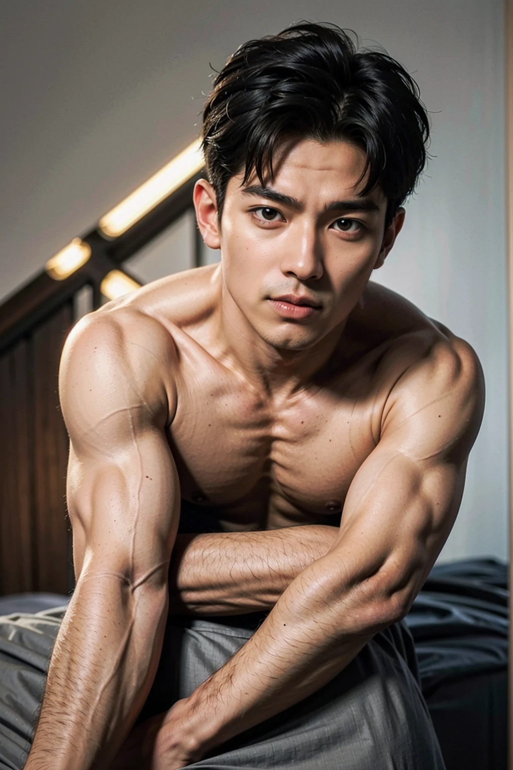 1 Handsome Japanese guy :1.5,20 years old:1.5,Hot Man:1.5,young:1.5, thick body:1.5, slender:1.5, sport body build:1.5, child-like:1.5,White age boy:1.5,Close-up photo:1.5,Half body shot:1.5 ,(8K, RAW photo, Highest quality)=1.5,((face and upper body focus:1.5)), (masculine:1.5), (romantic lighting:1.5), (sexy pose:1.5),(muscular:1.5), (Skin Wrinkles:1.5),(full body portrait:1.5),(skin glow:1.5), (smirk:1.0),Sexy pose, standing:1.5, Sports T-shirts:1.5,male:1.5, Handsome:1.5,High target:1.5,Muscles look good:1.5,Sexy expressions:1.5, Wheat skin color:1.5,black eyes:1.5(Fine eye 1:3),Full body portrait:1.5, Excellent:1.5, Perfect shape:1.5, ,Detailed you:1.5, , Mostly juicy ass:1.5, Open your legs:1.5, slight smile:1.5, (((full body portrait:1.5))), wide angle:1.5, (GS-Masculine:1.5) , pale skin:1.5, skinny, very pale skin:1.5, light skin:1.5, model with attractive body:1.5,medium butts,(8k:1.5, Masterpiece:1.5). High Detail:1.5 , superior quality:1.5, Natural light:1.5, beautiful:1.5, sexy:1.5, correct anatomy:1.5, good composition:1.5,realistic shapes:1.5, realistic skin tones:1.5,Natural eyes:1.5,realistic eyes:1.5,looking up at viewer,vpl:1.5,realistic muscles:1.5,Realistic wrinkles on the skin:1.5,Realistic arms and legs:1.5,Realistic face:1.5,realistic hair:1.5,Make a sexy and seductive face:1.5, Clear Focus: 1.5, Perfect Body virile: 1.5 , Slender Abs: 1.5, Highly detailed face and skin texture:1.5, detailed eyes:1.5, double eyelids:1.5, big upper lip, man focus:1.5,amazing composition:1.5, front view:1.5, HDR:1.5, ultra quality, elegant:1.5,Post a erotic photoshoot:1.5,Realistic pose:1.5,detailed hair:1.5,full body,Fujifilm XT3 photorealistic art by midjourney:1.5,(skinny muscular:1.5)),(Perfect fingers:1.5), (perfect arm shape:1.5),(facing viewer:1.5),(looking at viewer:1.5), (focus only:1.5),(amazing composition:1.5),wearing White micro thong with medium bulge:1.5,medium bulge and medium butt:1.5