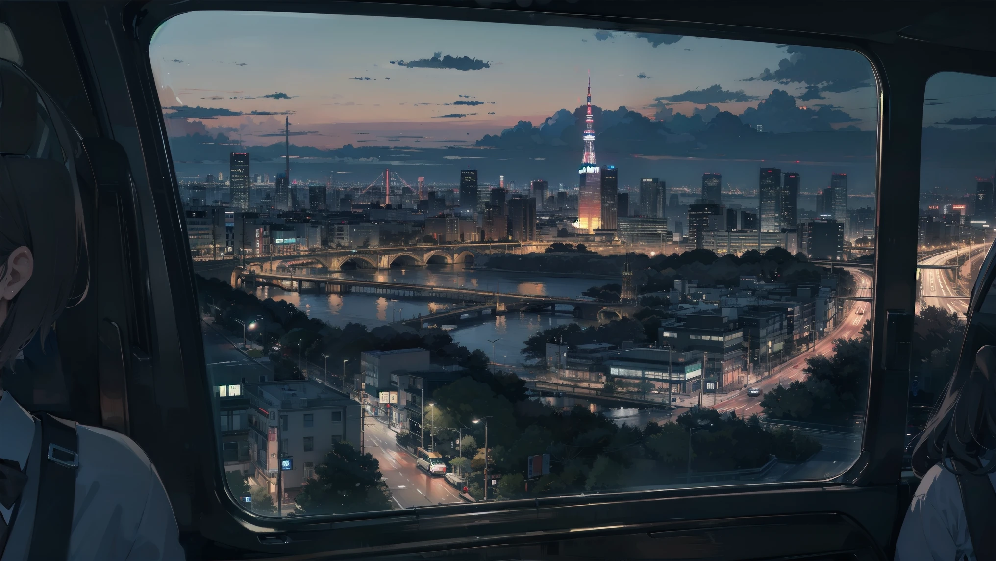 Night cityscape seen from the car window、Tokyo、High quality、Fantasy