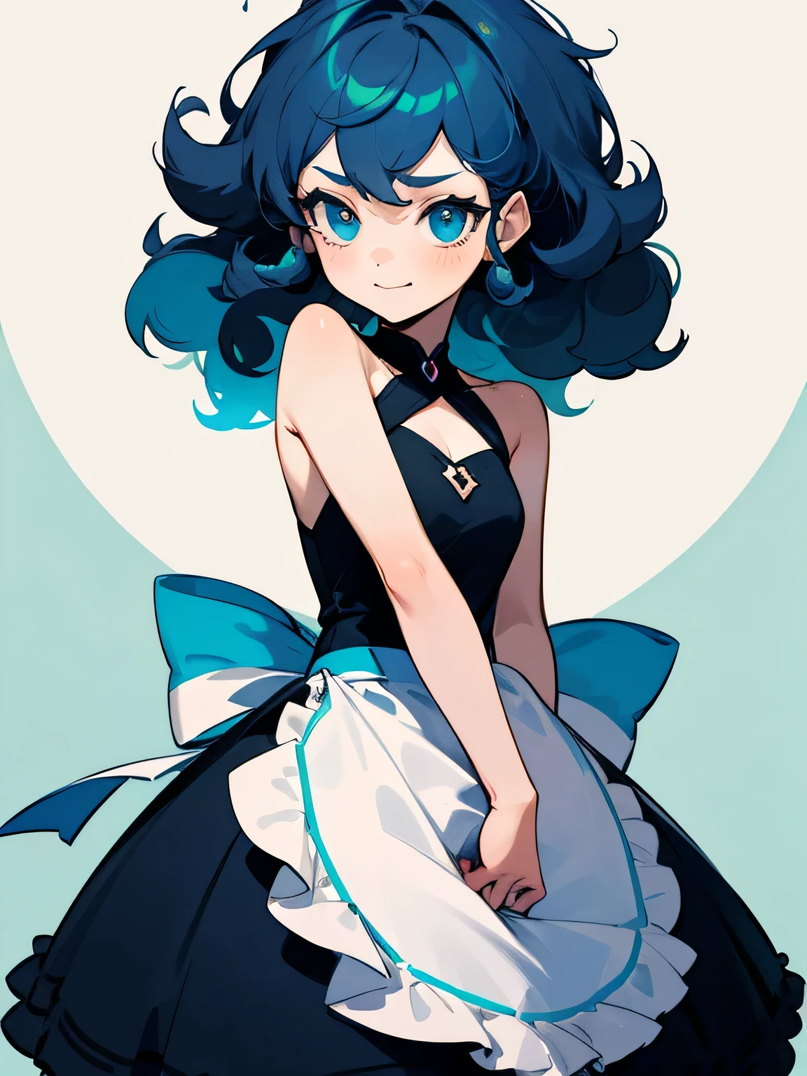 there is nothing, Highest quality, girl, 10 year old cute girl,Bluenette, Curly Hair, evil girl, dress