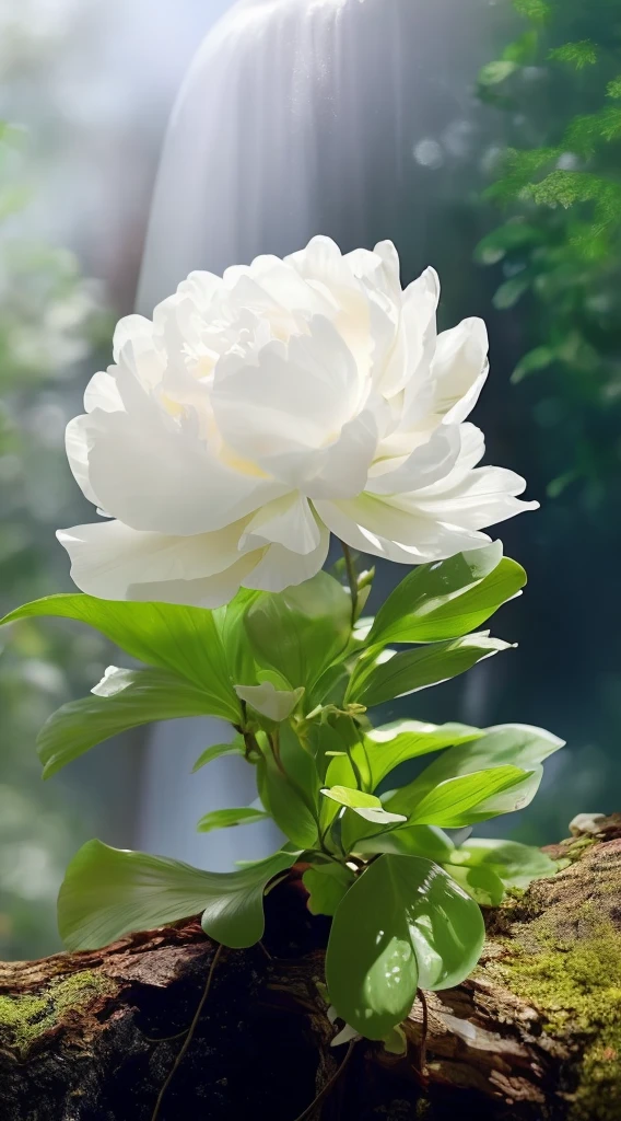 There is translucent glossy a white flower growing from the tree, flor branca, beautiful flowers, Peony flower, very beautiful photograph of, White petals, Peonies, White flowers, Beautiful large flowers, Beautiful nature, depicting a flower, Wallpaper phone, soft white glow, Really beautiful nature, peony flower, beautiful iphone wallpaper, chrysanthemum eos-1d