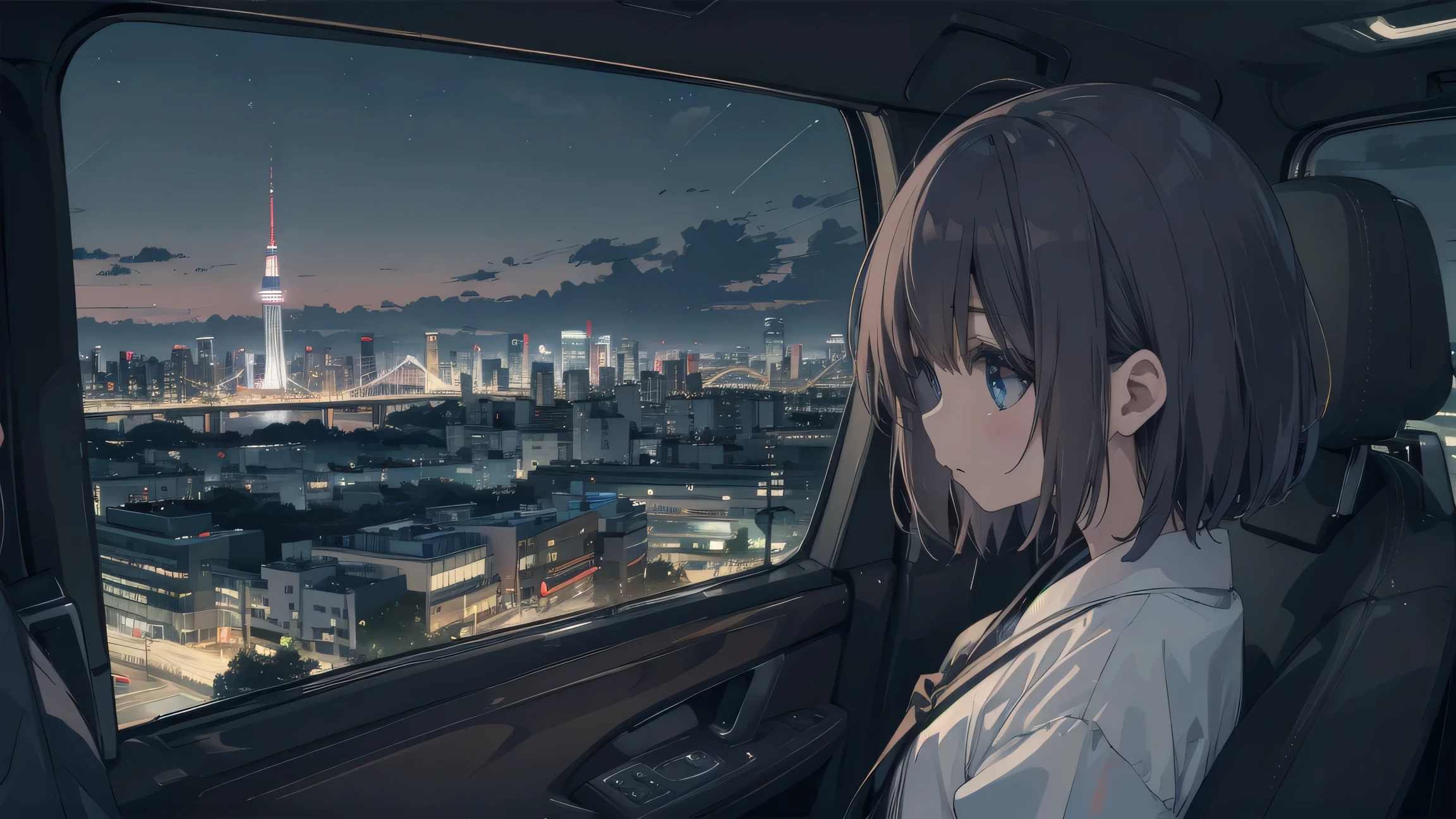 Night cityscape seen from the car window、Tokyo、High quality、Fantasy