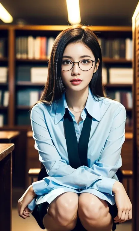 (a gorgeous chinese lady, age 28, professional lecturer, wearing formal office attire, blazers, sky-blue tie, long-sleeve white ...