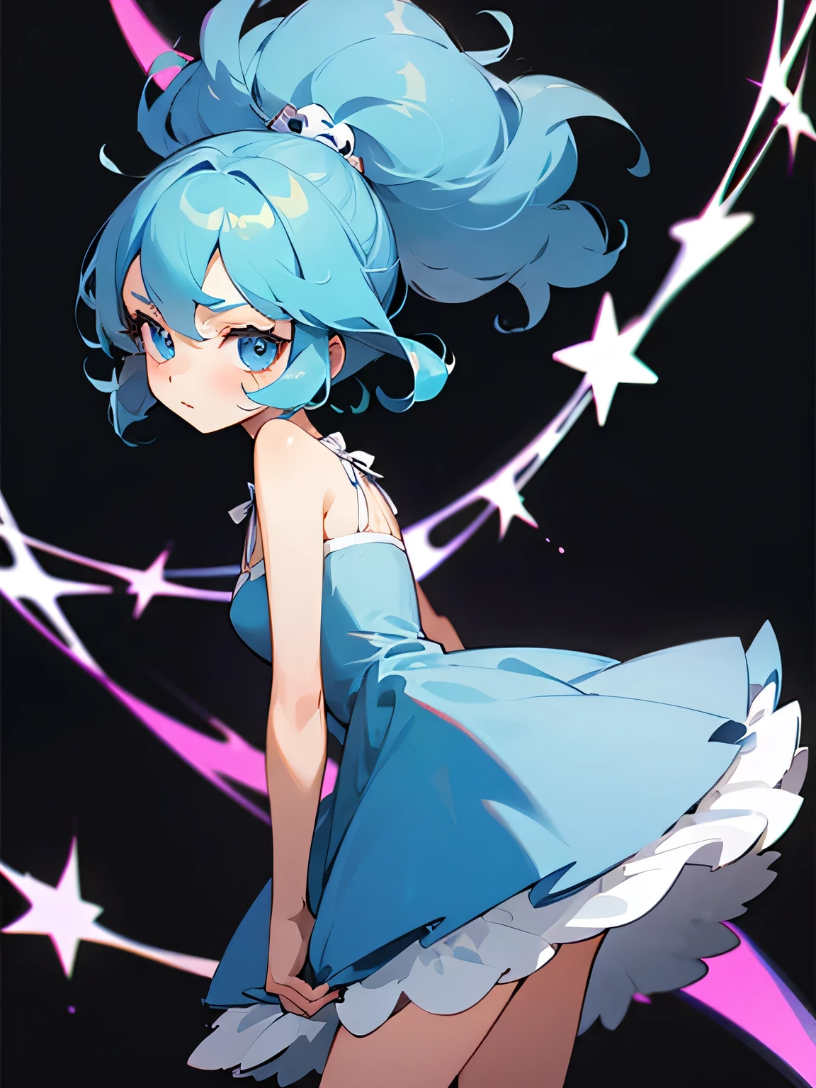 there is nothing, Highest quality, girl, cute girl,Bluenette, Curly Hair, evil girl, dress
