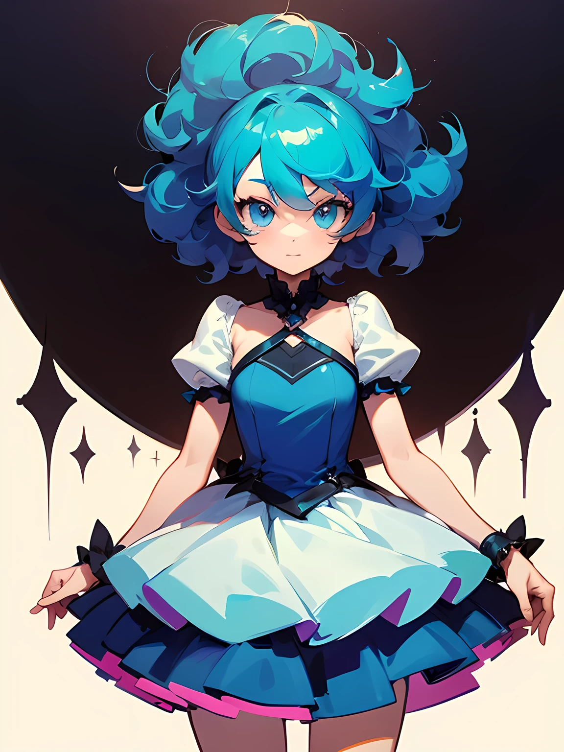 there is nothing, Highest quality, girl, 10 year old cute girl，Bluenette, Curly Hair, evil girl, dress