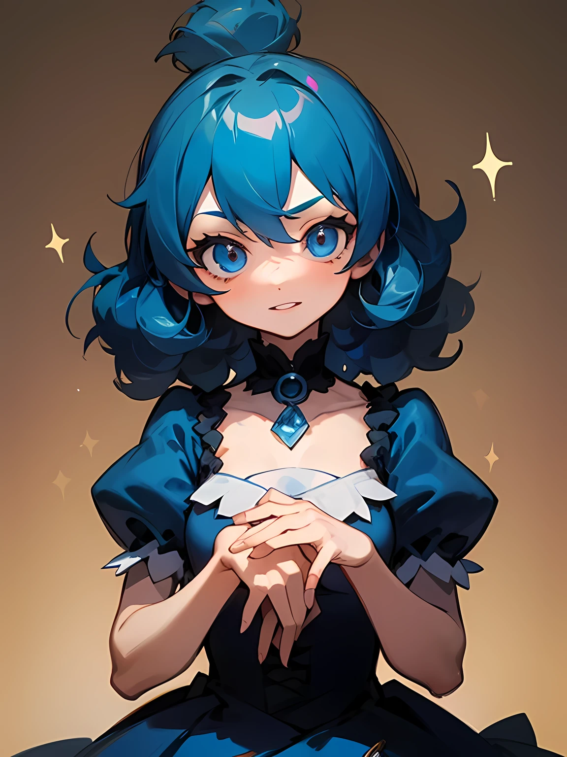 there is nothing, Highest quality, girl, cute girl,Bluenette, Curly Hair, evil girl, dress