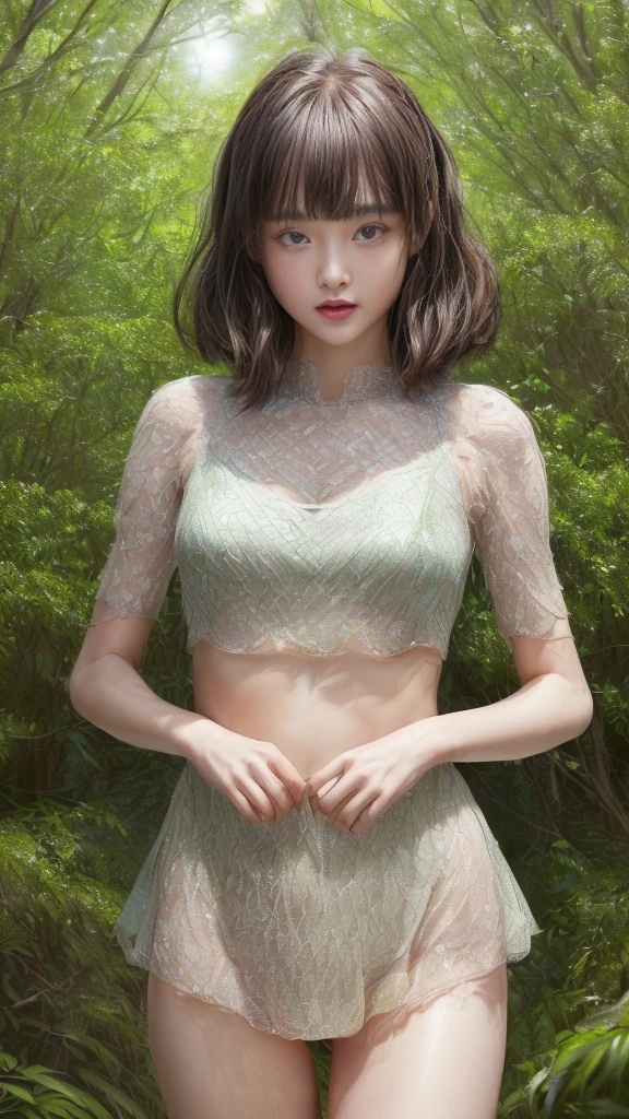 beautifulgirl, (((((Model body type)))), (((expensive)))、Long Hair、Show me your face, Sticking out tongue, short hair, brown, 8k, Professional photography, delicate, clear, in the forest, sun, Light leakage, masterpiece, (beautiful), (reality), smile, wonderful, Angel, young(Detailed face)、reality的Skin、((delicateな写真)),(少女masterpieceRAW写真詳細:1.25), (Highest quality:1.6), (Ultra-high resolution:1.5), (reality的:1.75), 8k解像度,50mm, Absurd, Very detailed,Cinema Lighting、(Blunt bangs)