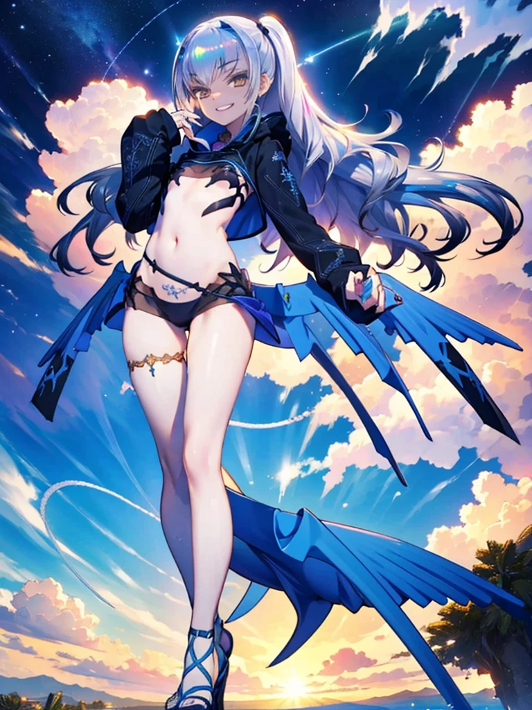Melusine, 1 girl,Highest quality,((Highest quality)),((Tabletop)),((Perfect Face)),1 girl,smile,beauty,((Holographic)),Shooting stars flow,Fantastic,Cinematic,Like the cover of a movie