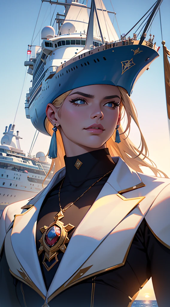 a close up of a large cruise ship on a space background, shaped like a yacht, replica model, portrait of royal princess, by Kurt Roesch, by Dan Christensen, megastructure, by Robert Jacobsen, by Richard Mayhew, exquisite rendering, imposing, made from million point clouds, on ocean, majesty, by John La Gatta