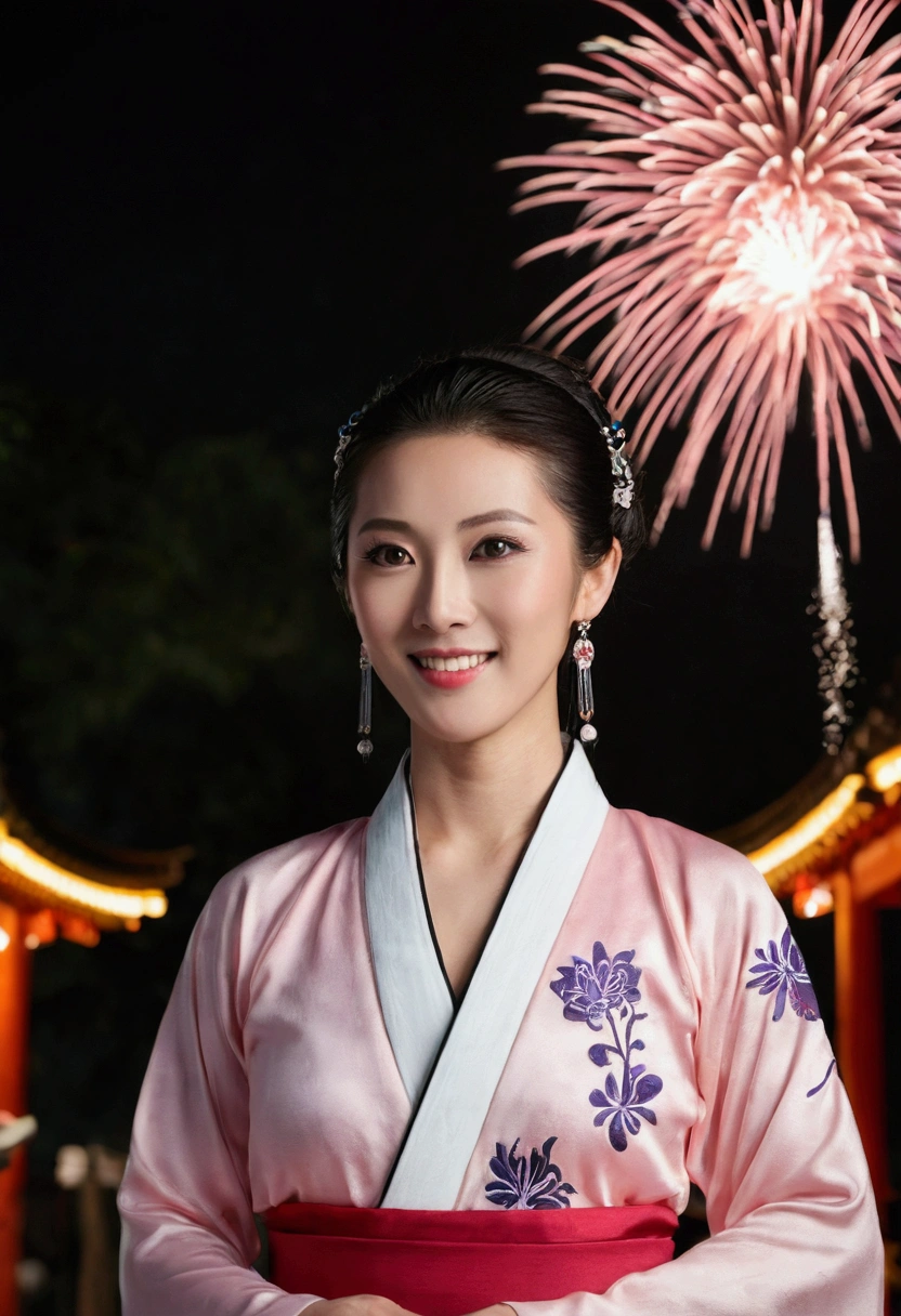 (((masterpiece))), ((highest quality, highly detailed, photorealistic,)), ((super realistic)),
beautiful Chinese women, ((3 women:1.5)), jewelry, Sexy Face, Cleavage, (downblouse), jade necklace,
Sex Pose, smile happily, (Detailed face), attractive appearance, Perfect Style, B Cup, Perfect balance, Hip Up, Glowing Skin,
wearing hanfu, in an ancient Chinese setting at night,
background vibrant fireworks illuminating the sky and casting colorful light on the women,