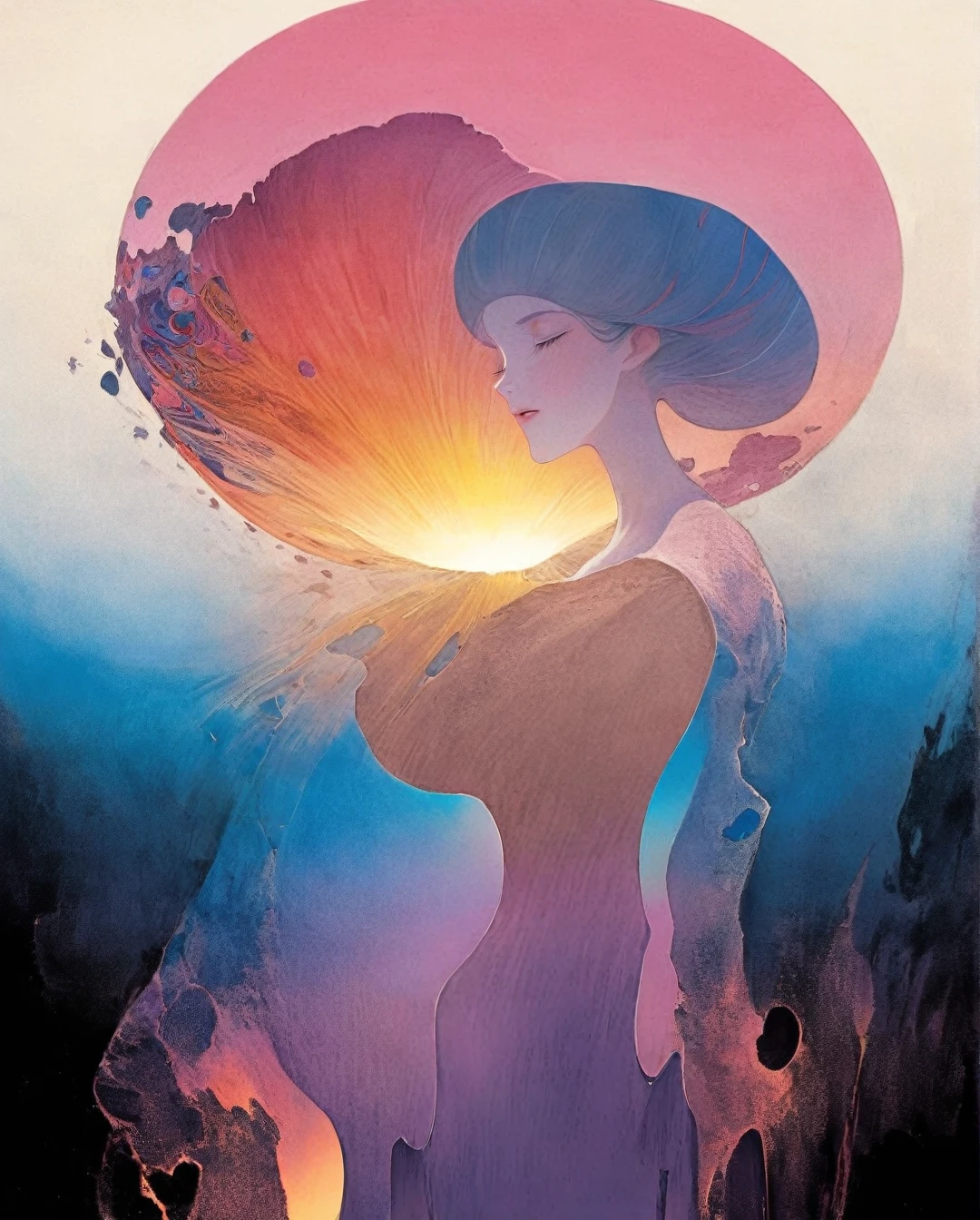 in style of graphic novel , portrait，in style of Stanley Donwood, character, ink art, side view
Moebius (Jean Giraud) Style - A spectacular composition by Jean Giraud Moebius, ((masterpiece)), ((best quality)), (highest quality masterpiece), (masterpiece), (masterpiece, best quality), in a futuristic theme. An awe-inspiring illustration of an alien shaman performing a ritual, digital art, featuring rainbow colors, detailed ceremonial attire, and a mystical forest in the background. Sleek, modern, ultramodern, high-tech elements with glowing tattoos. PsyAI, Psychedelic, Visionary art, DMT, and LSD style by Moebius.