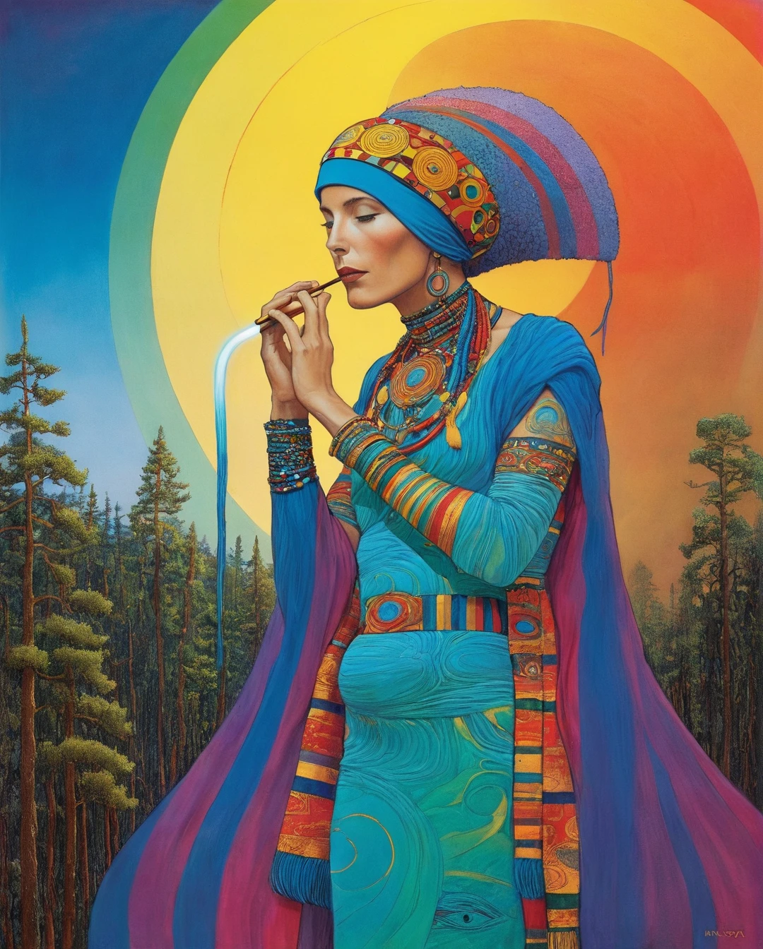in style of graphic novel , portrait,in style of Stanley Donwood, character, ink art, side view
Moebius (Jean Giraud) Style - A spectacular composition by Jean Giraud Moebius, ((masterpiece)), ((best quality)), (highest quality masterpiece), (masterpiece), (masterpiece, best quality), in a futuristic theme. An awe-inspiring illustration of an alien shaman performing a ritual, digital art, featuring rainbow colors, detailed ceremonial attire, and a mystical forest in the background. Sleek, modern, ultramodern, high-tech elements with glowing tattoos. PsyAI, Psychedelic, Visionary art, DMT, and LSD style by Moebius.