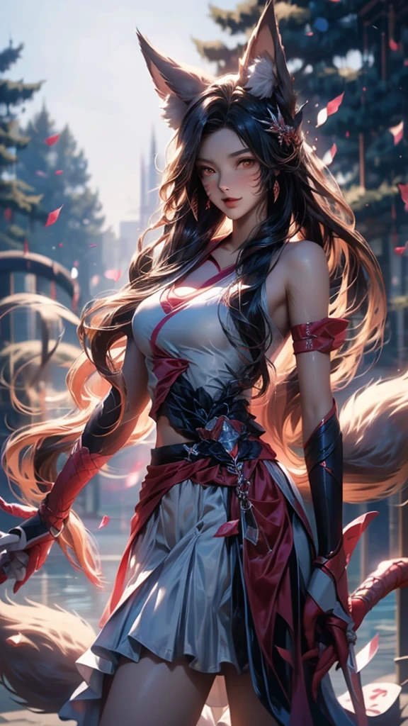Great Games,Japanese nine-tailed fox girl,Long flowing hair,Wear sportswear,At the baseball field,Play baseball