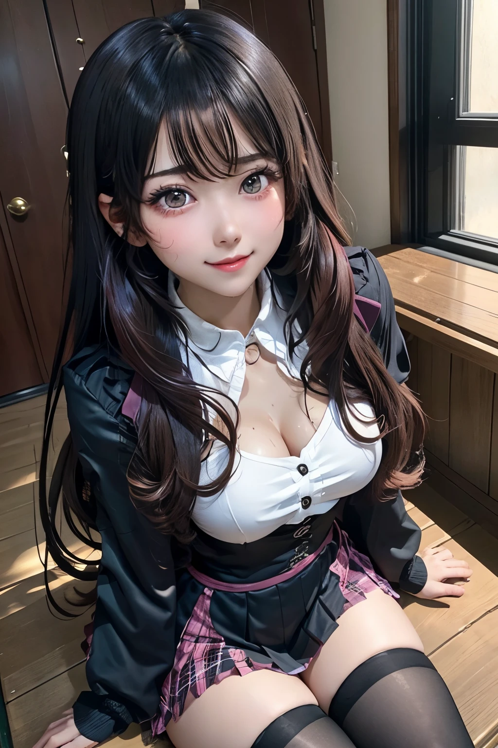 high school girlブレザー、high school girl、Red checked skirt、JK Style、Jacket、smile、garter、Knee socks、 stocking、Otherworldly beauty、Extraordinarily cute、boredom、unusual beauty、Dark black eyeshadow、sorrow、Good skin glow、Long Hair Straight Hair、Dark Gothic Makeup、暗いsmile、Beautiful woman、Stained Glass Background、On the table、Best Quality、5 reference books、Sweat glistens on my chest、Sweat glistens on my face、Thigh sweat、sweating、Black frill East size Regular size、Dark pink hair、Age 2rs old、Sweat sticks to my thighs、I sweat a lot and get sticky。、My thighs are sticky and shiny、Sweating on thighs and chest、Bust size S、Slightly slim、I sweat all over my body、play the piano、Sit down and play an instrument、legs are thin、Two girls、Lesbian cogging a girl、My female friend has a super cute face、My female friend has a very beautiful face、Do lesbian play、