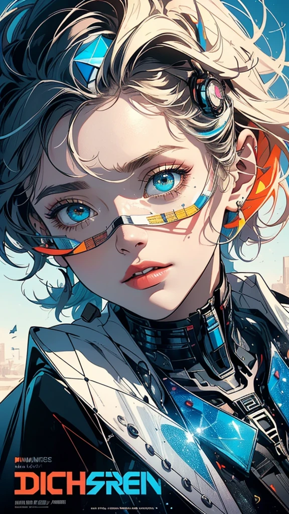 (((masterpiece, highest quality))),(((solo:1.2))),(((1girl:1.2))),32k wallpaper, very detailed, poster, vintage science fiction,(((((geometric cinematic movie poster))))), (bauhaus),(((abstract))),(((mid century modern))),(((((portfolio))))),(((((Close-up))))),(((((bust up))))),((((more various angle)))),(((highlight))),Vast landscape,((((heterochromia)))),(((complete. detailed face))),(((Extremely talented))),(((most complecated machine))),Colorful color scheme,((((Fourth Dimension))))