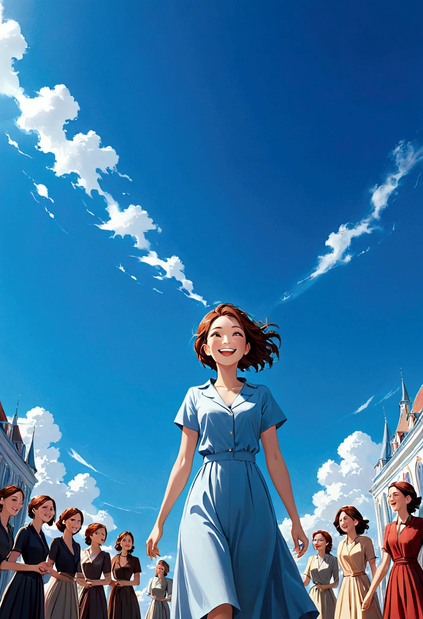 Women Against the backdrop of a beautiful blue sky, with a big smile.