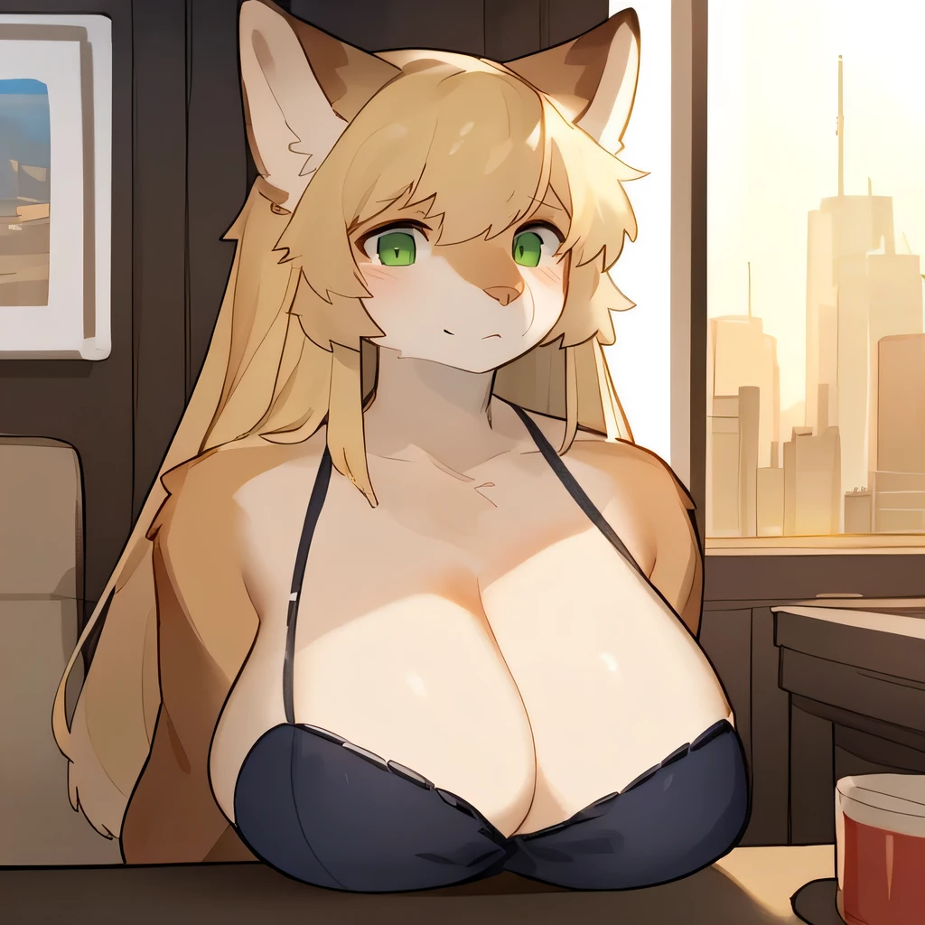 Handcrafted with perfect detail, alone, woman, hair, Detailed eyes, city, Golden Hour, plant, (((Contributor: Bebebebe))), buta99, From pgm300, by kishibe, Maximum of 2, Shindle, Canine, Brown fur, dark Brown fur, long hair, blonde hair, (((Nose first))), Green Eyes, long Nose first, pounty Nose first, thin Nose first, Green Eyes, (Detailed eyes), Cleavage, Big Breasts