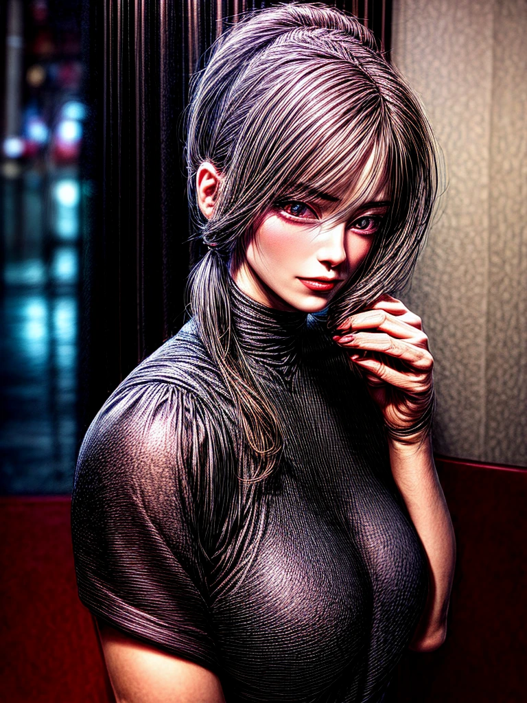 masterpiece, Best Quality, Very detailed, 1 girl beautiful face, Long black hair in a ponytail, Very detailed eyes, bright Eyes, evening, penis in the face, big penis, penis over one eye
