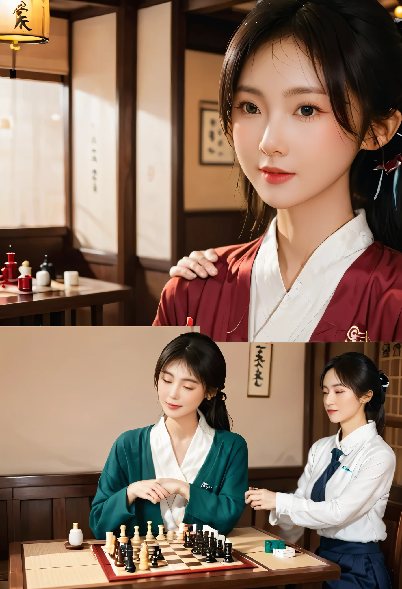 Title area：
   - letter："Painless chess and cards，Fight to your heart&#39;s content"
   -font：Modern simplicity，Readability - Color：Warm colors that match the overall tone 2. **Main scene (Left)**
   - A cozy and warm mahjong room background - 2-4 players sitting around a mahjong table - Players with happy expressions，Focus on the game - One of the players is using the Artemisia Guanning spray - Soft lighting creates a warm atmosphere 3. **Product close-up and usage scenarios (right side of)**
   - Large image of the Ai Cao Guan Ning spray product - Small image showing the steps of use：
     1. Pick up the spray 2. Spray lightly on neck and décolleté 3. Put the spray back，Continue Game 4. **Efficacy display (Lower left)**
   - Simple icons showing the main functions - Short text description：
     - Rapid pain relief - Improve blood circulation - Relieve muscle fatigue 5. **Call to action (Bottom right)**
   - Highlight button："buy now"
   - letter："Enjoy a painless chess game"

6. **Color scheme**
   - main color tone：Soft beige、Light Green - Accent Color：Warm orange or soft blue 7. **Other Elements**
   - Added small contrast image in the corner：
     Left显示疼痛表情，right side of显示使用后的轻松表情
   - 在适当位置添加产品logo和品牌名称