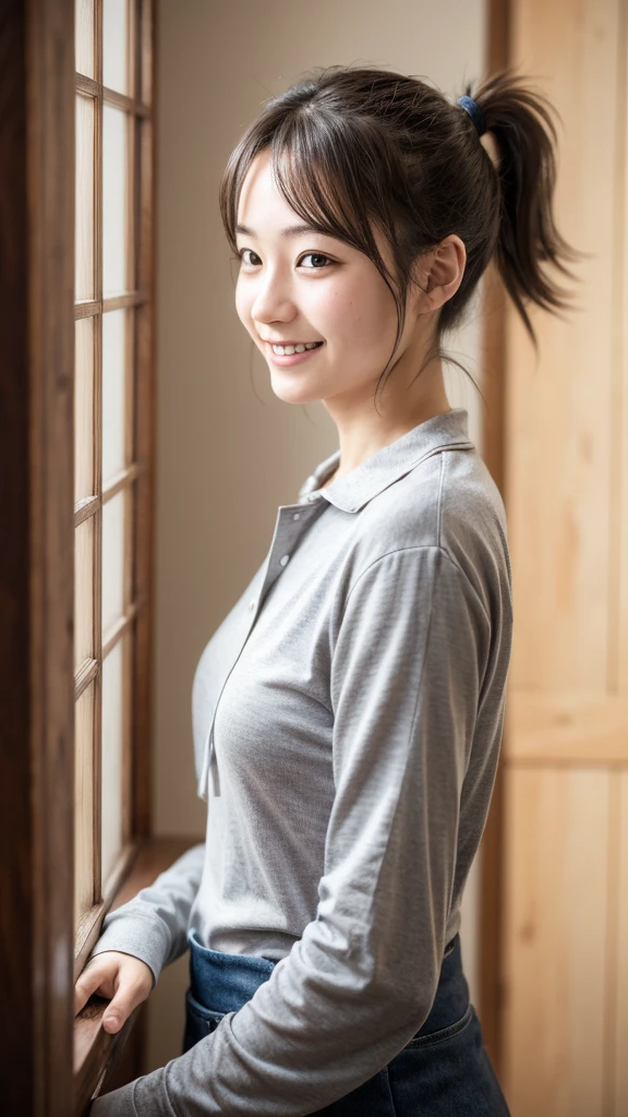8k, Highest quality, masterpiece, Realistic, Super detailed, photograph, High resolution, ROWphotograph, High resolution, Absurd, Cinematic Light, Official Art, Depth of written boundary, close, thin, cute顔, smile, Beautiful details in the eyes, 19 years old Japanese, cute, Silver ponytail,