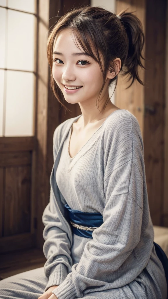 8k, Highest quality, masterpiece, Realistic, Super detailed, photograph, High resolution, ROWphotograph, High resolution, Absurd, Cinematic Light, Official Art, Depth of written boundary, close, thin, cute顔, smile, Beautiful details in the eyes, 19 years old Japanese, cute, Silver ponytail,