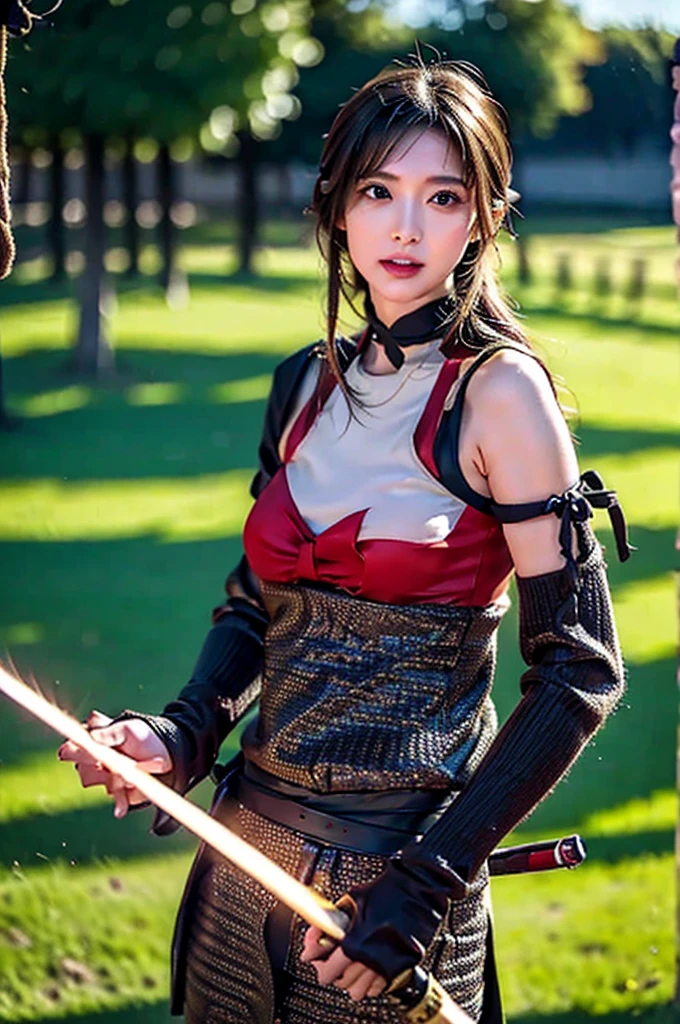 Sengoku period、(((Battlefield 1:3)))、((night、Torch 1:3))、Anime Stick、((have a long sword))、((Covered in scars))、desperate look、(((Dirty with sweat and dirt、1:5)))、((((fight))))、Big Breasts、japanese battlefield、horse riding、(((armor)))