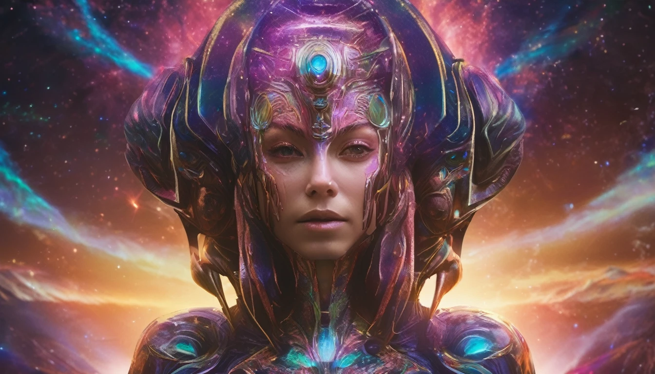 Future female high-dimensional aliens from another dimension,Cosmic,Powerful magic from an unknown dimension,Front bust,Busts and hand portraits,Frontal image,