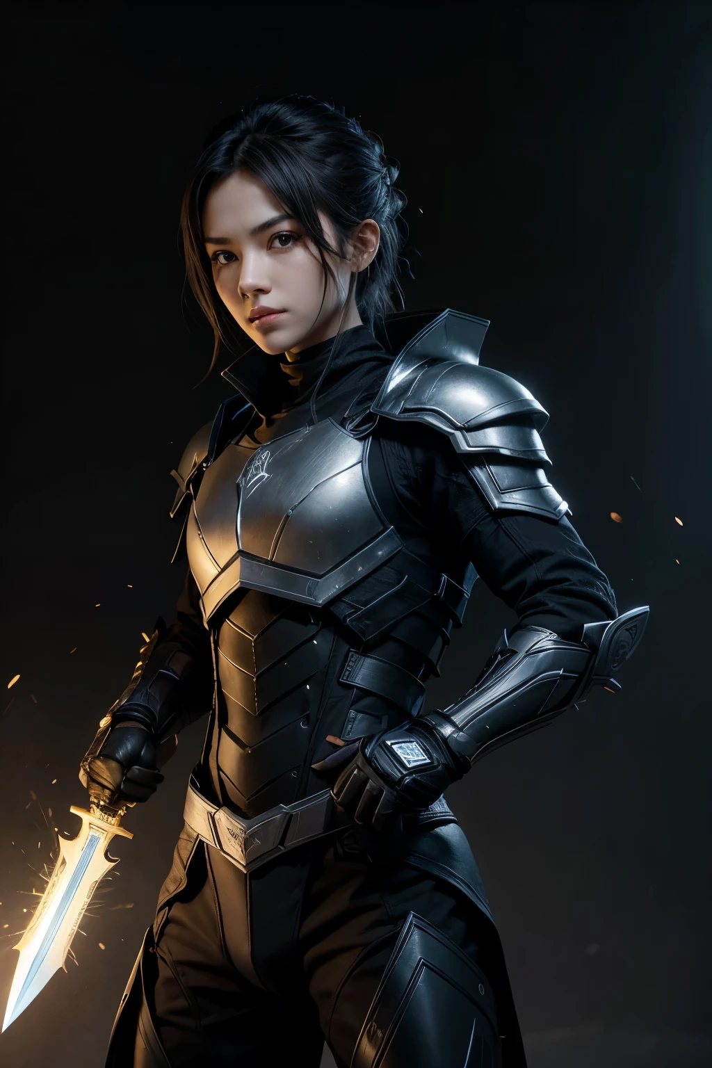 Black weapon with light illuminating its blade