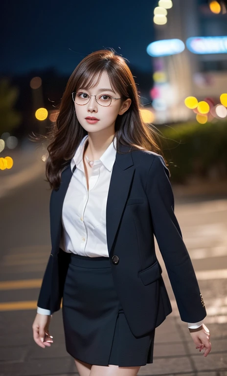 (a gorgeous korean lady, age 28, professional high-school lecturer & art director, wearing trendy office attire, blazers, sky-bl...