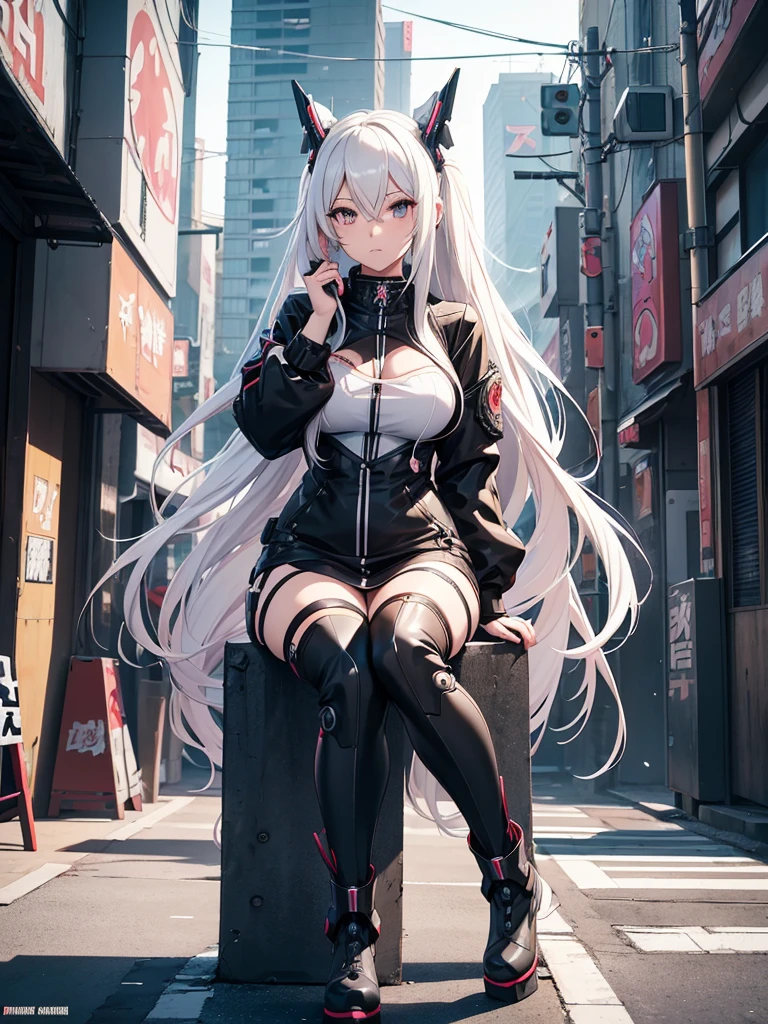 Anime girl with long white hair and black boots sitting on a pole, seductive anime girl, Perfect Android Girl, Female Action Anime Girl, Very detailed artgerm, female cyberpunk anime girl, cyberpunk anime girl, best anime 4k konachan wallpapers, From Girls Frontline, Digital Cyberpunk Animation Art, Portrait anime space cadet girl, female anime characters, Anime Cyberpunk Art