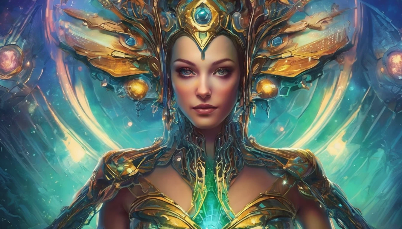 Future female high-dimensional aliens from another dimension，Cosmic，Powerful magic from an unknown dimension，Front bust，Busts and hand portraits，Frontal image，