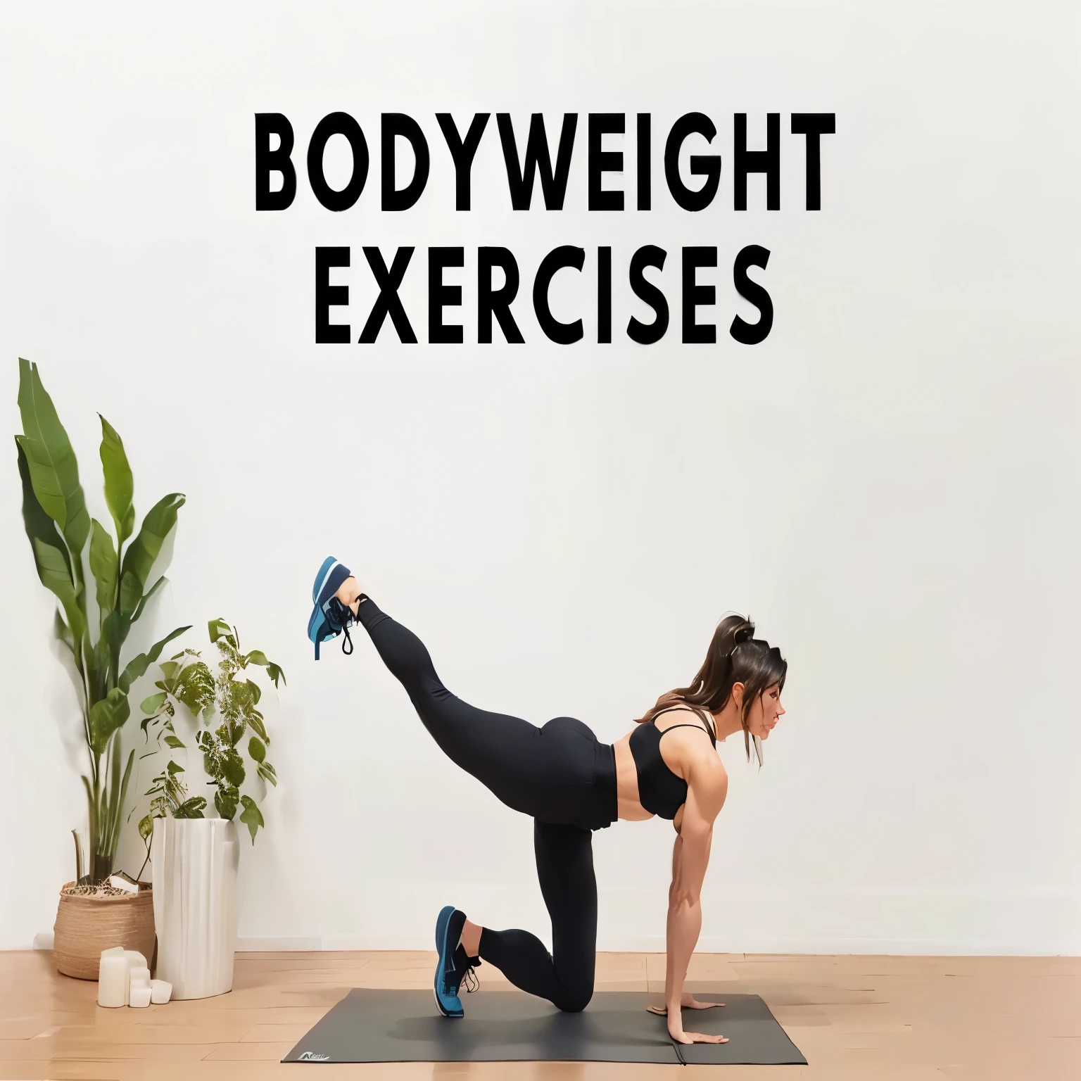 a woman doing a bodyweight exercise on a yoga mat, cottagecore!! fitness body, body is strong and upright, “ full body, upper and lower body, fit curvy physique, toned down, body format, toned body, lightweight but imposing, smooth body features, two piece workout clothes, fit body, big wide broad strong physique |, fit woman